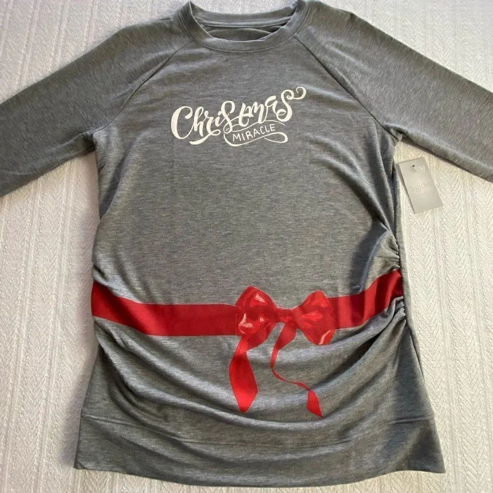 A Glow Maternity Small Ruched-Side Graphic Tunic Sweatshirt